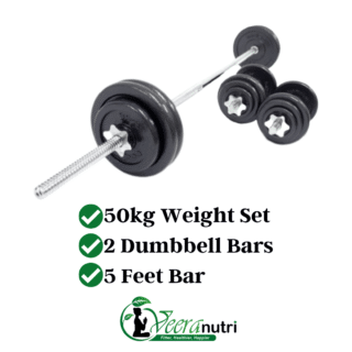50kg Weight Plate,02 Dumbbell Bars & 5 Feet Bar for Home Gym Training